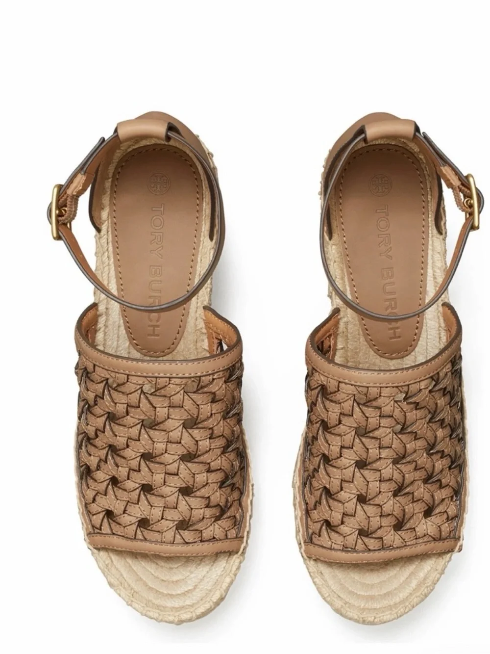 Tory Burch Woven Platform Espadrilles Brown Tan s 8.5